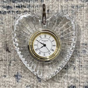 Vintage Waterford crystal faceted heart pendant with integrated clock/watch.